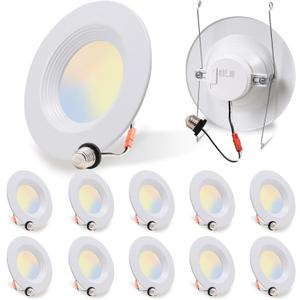 12 Pack 5/6 Inch 5CCT LED Recessed Downlight, Can Lights with Baffle Trim, Wet Rated, E26 Base, 10.5W=85W, CRI 90, Dimmable, Simple Retrofit Installation, Energy Star & ETL Listed