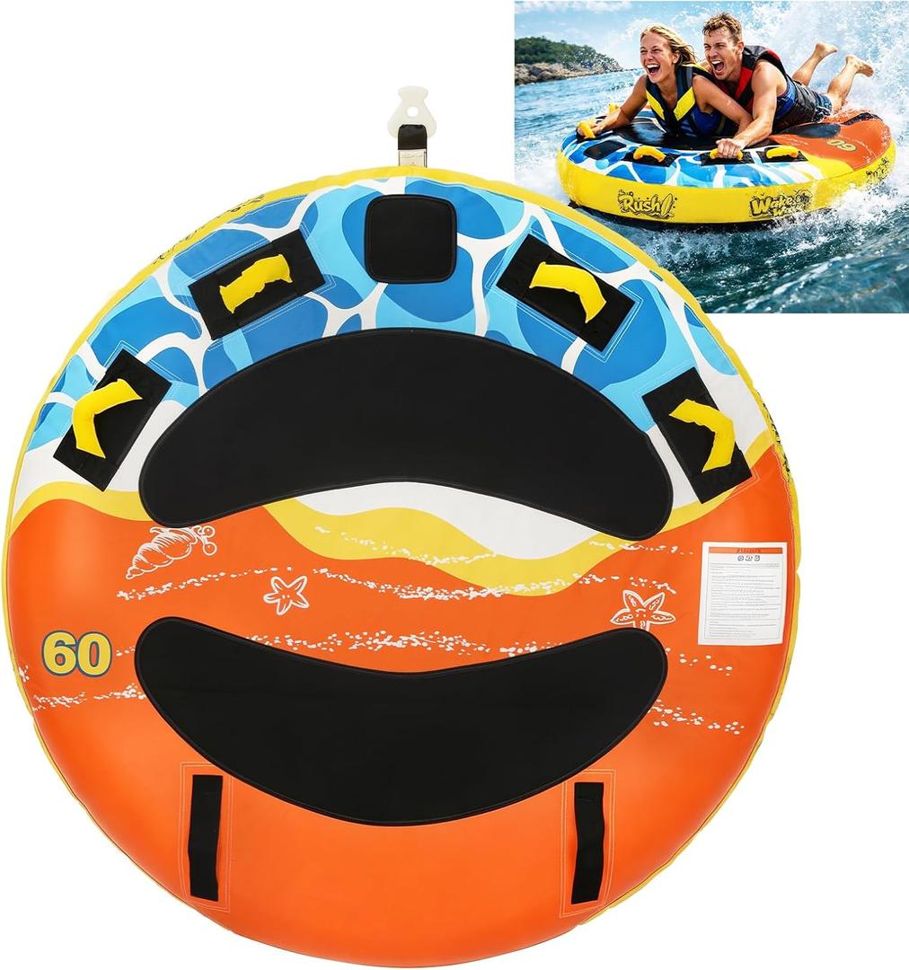 Heavy-Duty Towable Tube for Boating, Boat Tubes with Nylon Cover, Inflatable Water Sport Towables with Front Back Tow Points, Super Round Design, 60"