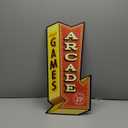 Arcade Games Arrow Metal Sign - Vintage Arcade Sign for Game Room or Man Cave (Red/Gold)
