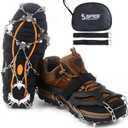 Sfee Ice Snow Grips Crampons Traction Cleats,19 Stainless Steel Spikes for Women Men Kids, Anti Slip Flexible Shoe/Boot Footwear for Walking Climbing Hiking Fishing Outdoor (Black, L(US:8-11))