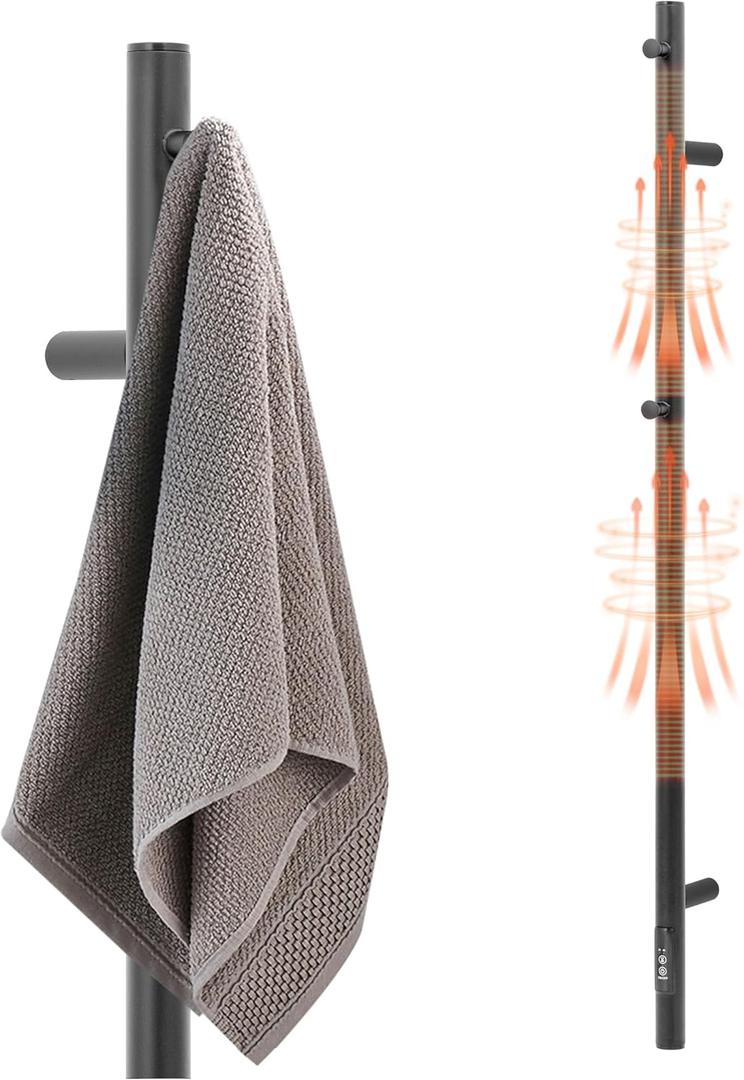 KEG Towel Warmer Wall Mounted 43-Inch Single Towel Bar with Built-in Timer, Electric Stainless Steel Heated Towel Racks for Bathroom, Matte Black