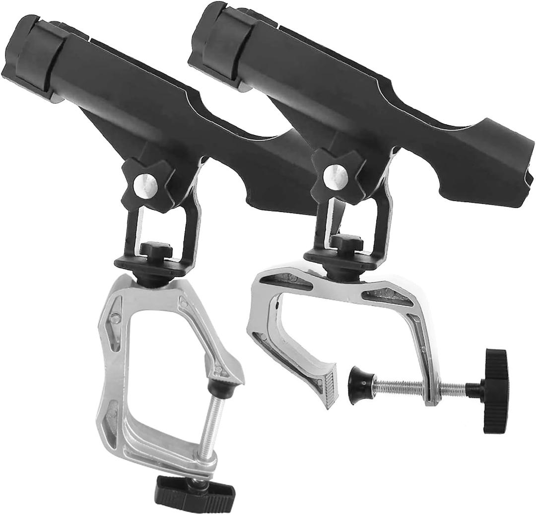 LBW Boat Fishing Rod Holder Clamp on Rod Holder 360 Degree Adjustable Dual-use Fishing Pole Holder for Boat Dock Pontoon Canoe 2 PCS
