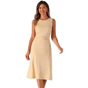 Allegra K Tank Dress for Women's Crew Neck Ruched Casual A-line Midi Sleeveless Dresses,Size-(XL)