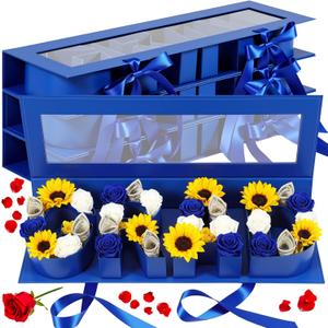 Weekgrat 4 Pack Graduation Flower Gift Box, 18.11 x 5.51 x 2.05 Inches Fillable Floral Present Boxes with Grad Letters 2026, Empty Flower Bag for Graduation Party Favors (Blue)