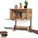 Wooden Wall Mount Gun Rack with Lock, 2-in-1 Horizontal Display for Rifle, Shotgun and Dual Pistols, Secure Firearms Storage Hanger