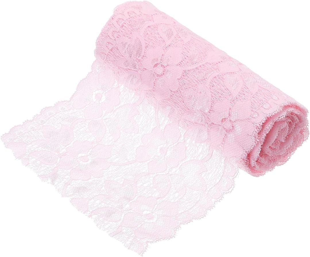MECCANIXITY 6.3 Inch Wide 5 Yard Lace Ribbon Floral Pattern Pink Lace Trim Ribbon for DIY Crafts, Gift Wrapping Bouquets, Wedding Decor, and Sewing Making