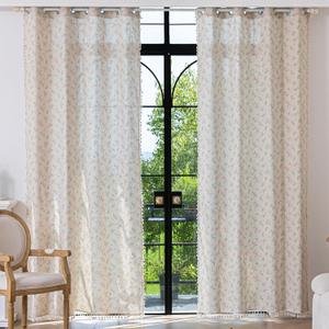 Deep Dream Grommet Semi-Sheer Boho Curtains 84 Inch Length 2 Panels for Living Room, Linen Blend Tassels Farmhouse Curtains with Embroidery for Bedroom (52" W x 84" L, 2 Panels, Floral)