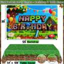 Pixel Gamer Birthday Decorations for Boys All in One Party Decor Kit with Authentic Biome Colors (Cocoa Brown, Jungle Green, Black) Includes TNT & Controller Foil Balloons, Backdrop, and Tablecloth