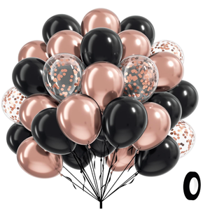 Rose Gold and Black Balloons 12inch with Rose Gold Confetti Balloons for Wedding Graduation Baby Shower Birthday Party Decoration