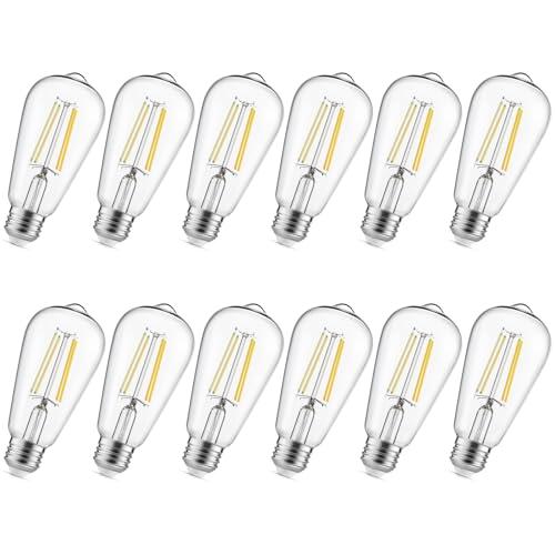 Gozelux LED Edison Light Bulbs, 12Pcs Vintage 6 Watt, Equivalent 60W Incandescent Light Bulbs, E26 Medium Base Dimmable Decorative Antique Filament Light Bulbs with 90+ CRI, Cool White 4000K