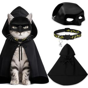 3 PCS Cat Bat Mask Halloween Costumes Accessories Bat Mask Cloak and Halloween Cat Collar Pet Costumes Clothes for Cats, Bat Cat Cosplay Apparel
