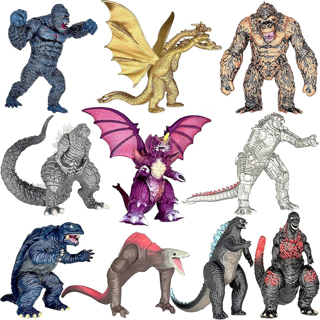 TwCare Exclusive 10-Piece Godzilla vs Kong Action Figure Set with Movable Joints and Cake Toppers