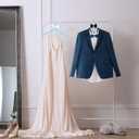 2 Pcs Blue Wedding Bride Hanger Bride and Groom Wooden Dress Hanger Set with Bow Tie for Tuxedo Suit Wedding Gift Bridal Party Shower