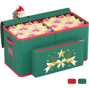 Christmas Ornament Storage Box Christmas Decoration Storage with 8 Removable Trays Store Up to 128 3-Inch Ornaments Large Ornament Storage Box with Dual Zipper and Pockets for Holiday Storage (Green)