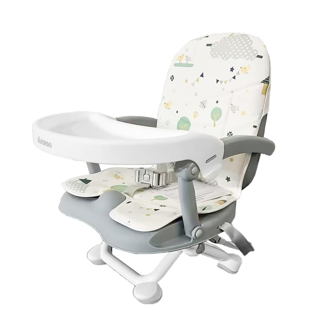Baby Booster Seat for Dining Table with Removable Tray & Cushion, 3in1 Portable Toddler Booster Seat, 4 Height Adjustable Travel High Chair for Babies and Toddlers (Treetop Adventure)