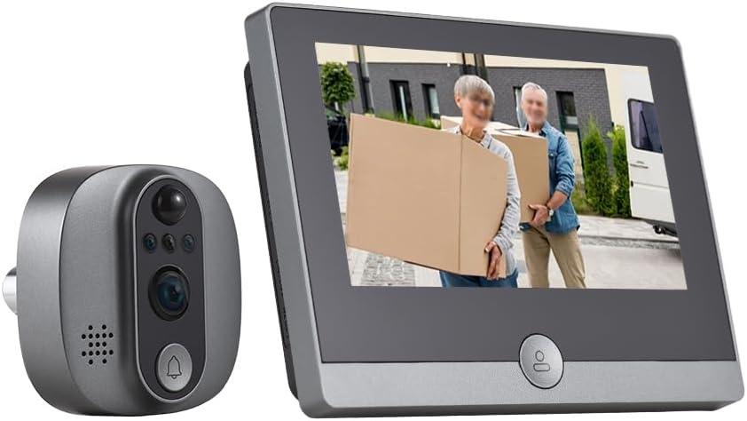 WiFi 1080P Video Doorbell Camera, 2.4GHz Peephole Camera Door Viewer with 4.3inch LCD Display, 120 Degree View Angle, Night Vision, Motion Detection, 2-Way Audio, Rechargeable Battery (Black)