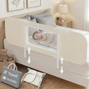 NUTIKAS Portable Bed Rails for Toddlers, 46" Foldable Travel Bed Rail for Camper Bunk, Twin, Full, Queen & King Size Bed, Collapsible Kids Safety Bedrail with Adjustable Height