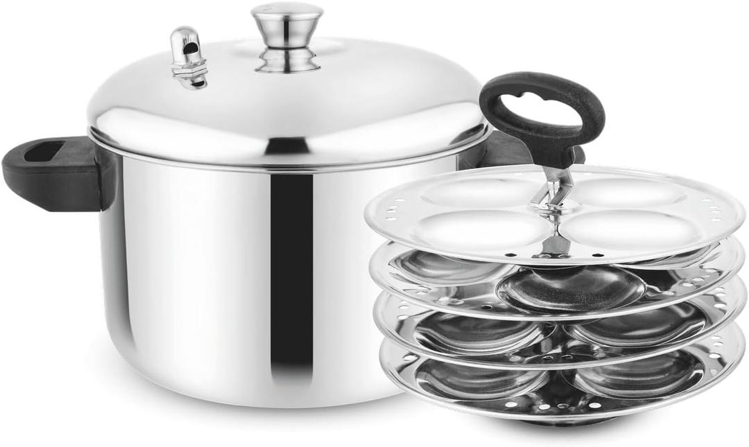 Idlii Maker Stainless Steel Idly Cooker,Induction & Standard Idli Maker Indian Kitchen Item 6 Plates Silver (6 Plates, 24Idlis) 20cm 20 cm