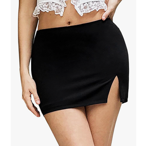 Women's Black Mini Skirts Elastic High Waisted High Side Slit Bodycon Short Skirts M