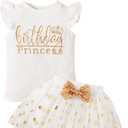 LYSMuch Girls Birthday Outfit Birthday Girls Shirt Princess Tutu Tulle Skirt Headband (Princess White, 2-3Years)