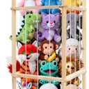Stuffed Animal Storage Organizer, Wooden Large Stuffed Animal Holder Organizer with Wheels, Wooden Animals Zoo Toy Plushies Storage Holder for Playroom, Bedroom, Living Room