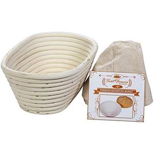 Saint Germain Bakery Premium Round Bread Banneton Basket with Liner - Perfect Brotform Proofing Basket for Making Beautiful Bread (10 inch Oval)