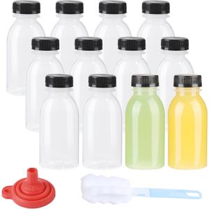 zmybcpack 12 Pack 8oz PP Heat-Resistant Plastic Juice Bottles With Caps-Plastic Smoothie Bottles-Reusable Bulk Beverage Containers with Lids For Juice, Beverage(Dishwasher Safe)