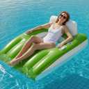 2 x Funscape Inflatable Pool Lounge Floats Adult, Large Swimming Pool Sofa Floaties, Beach Tanning Recliner Floating Mesh Chair Cup Holder, Blow Up Lake River Floaty Tube Green-Large X-Large