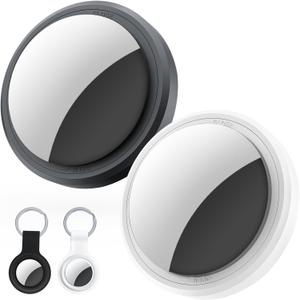 Tracker Tags-2 Pack Compatible with Apple Find My (iOS Only) Bluetooth Tracker, Smart Keys Finder and Item Locator with Waterproof Case for Wallet Luggage Backpack (Android Need Download App) (1Black1White)