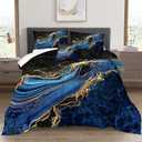 Black Gold Comforter Set Queen Size Blue Marble Bedding Comforter Ocean Blue River Marble Abstract Bedding Watercolor Glitter Comforter Set with 2 Modern Pillowcases