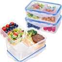 KIGI Meal Prep Containers for Adult Lunch & Snacks, Leak-Proof, BPA-free Plastic, Removable Divided Inserts, Air-Tight lids, 3 Compartment Food Storage, Microwave Safe, Bento Box (4.8 Cup, 3-Pack)