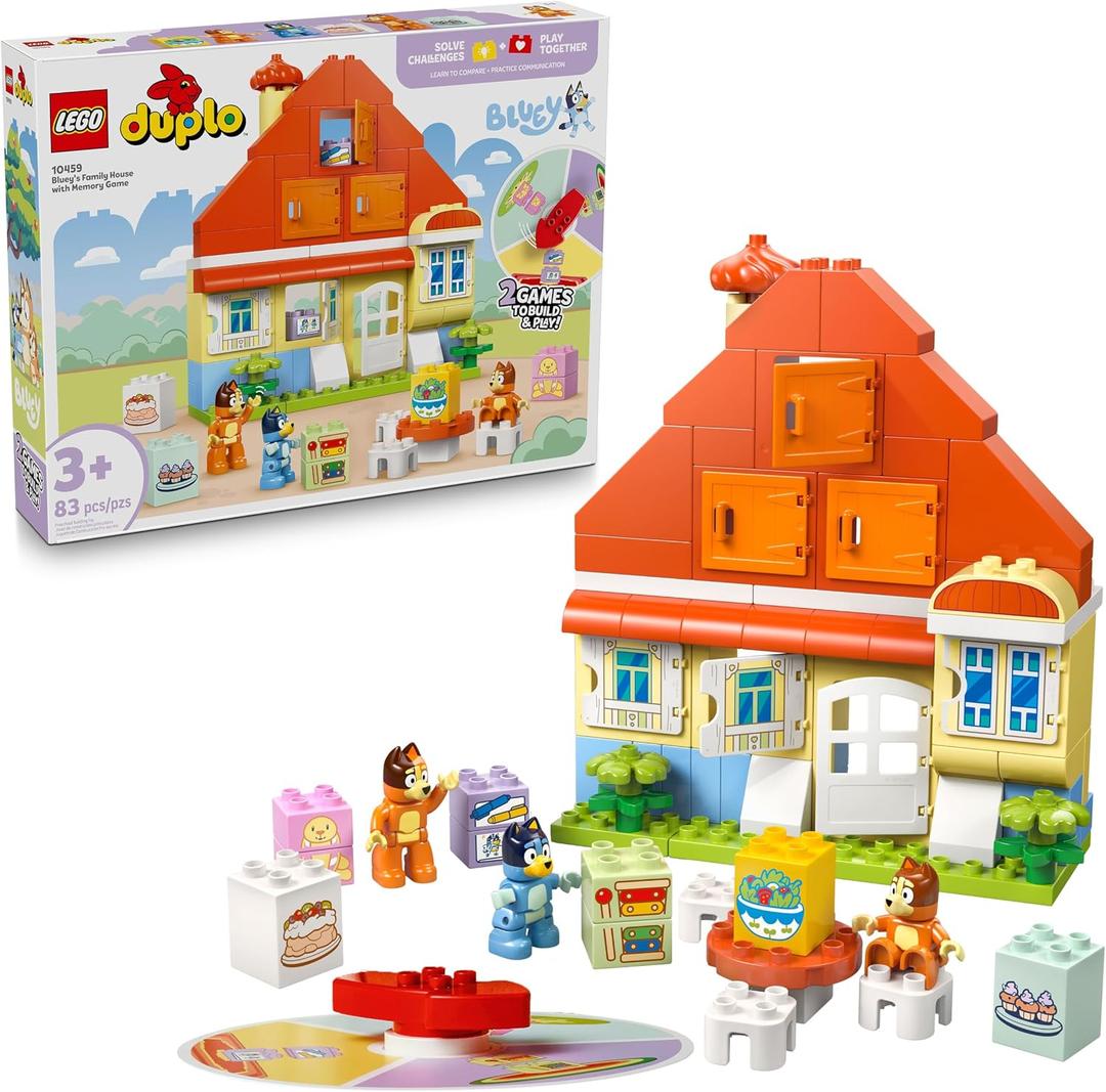 LEGO DUPLO Bluey: Blueys Family House with Memory Game - Toddler Toy for Kids Ages 3+ - Memory Game Playset Includes Bluey Figure - Preschool Toy Gift Idea for 3 Year Old Girls and Boys - 10459