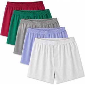 Mens Boxers 5 Pack, Loose Fit Cotton Boxer Shorts for Men, Breathable Woven Underwear for Sleep & Lounge, 3XL