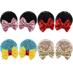 CellElection 8PCS Sequin Mouse Ears Hair Clips Glitter Hair Bows Cute Mice Ears Clips Barrettes for Women Girls Hair Accessories for Costume Party Halloween (Multi-colored)