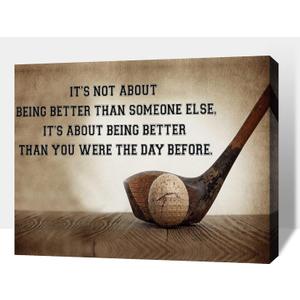 Inspirational Canvas Wall Art, Golf Clubs Wall Art Painting Prints for Living Room Wall Decor, Motivational Quotes Poster Picture for Bedroom Decor, Framed Artwork for Office Home Decor 12x18 Inches