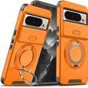 for Google Pixel 10 Pro XL Case with Slide Camera Cover and Rotating Kickstand Ring, Slim Magnetic Accessories Shockproof Phone Case for Google Pixel 10 Pro XL (Orange)
