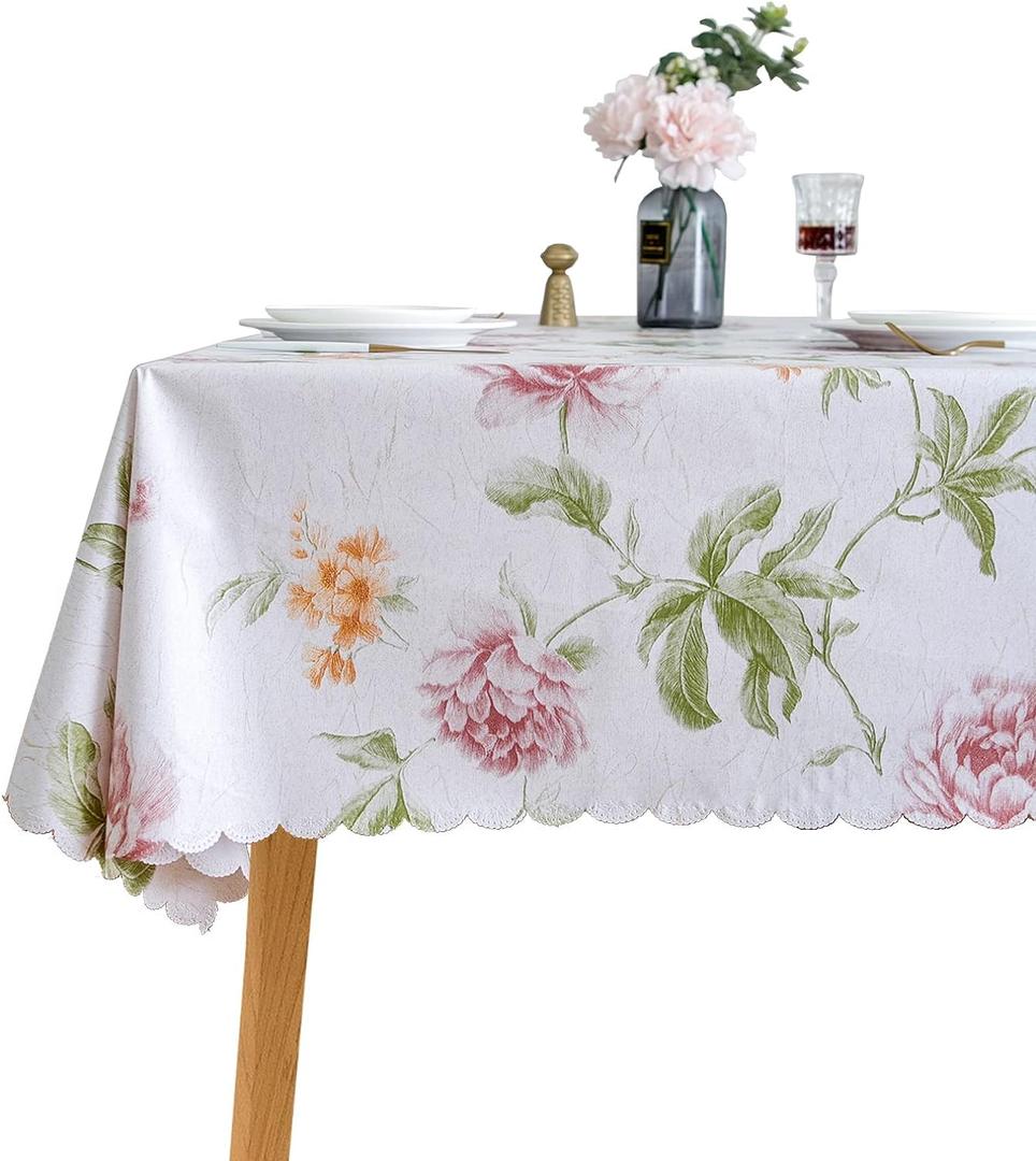 LIBERECOO Premium Floral Vinyl Tablecloth Set - Waterproof Oilproof PVC Table Cover for Rectangle Tables- Heavy-Duty Indoor/Outdoor Use (52" x 108 Rectangular) (Love of Peonies)
