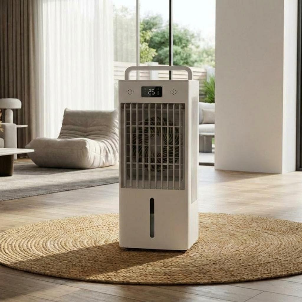 2.6Gal Portable Swamp Cooler Fan, Evaporative Air Cooler with HEPA Filter, Touch Control, Remote, 3 Speeds & 3 Modes, Ice Packs & Wheels for Bedroom & Office (White)