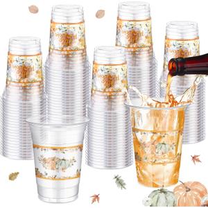 60 Pcs Little Pumpkin Baby Shower Party Supplies 16 oz Plastic Cups Bulk Fall Thanksgiving Pumpkin Clear Cup Disposable Cups for Baby Shower Gender Reveal Party Supplies Decorations