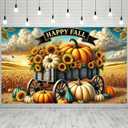 71x43 Inchs Happy Fall Banner Autumn Sunflower Pumpkin Backdrop Outdoor Indoor Decorations Fall Thanksgiving Truck Banner Baby Shower Background Photo Booth Props Party Supplies