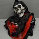 74.8" Halloween Decorations Outdoor - Moving Life-Size Skeleton Witch with Glowing Eyes, Sound-Actived Halloween Party Decoration with Creepy Sound (RED)