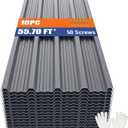 Brakki Metal Roofing Panels 10pcs 55.7 ft², Grey Corrugated Roof Panels | L45.28"xW17.72", Galvanized Steel, with Screw, Heavy Duty Metal Siding, Suitable for Garages Chicken Coop Shed Stables Patio