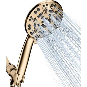 Cobbe 8-Setting Handheld Shower Head with High Pressure Shower Heads - Bathroom Showerhead Set - Detachable Showerhead with 5ft Stainless Steel Hose and Brass Swivel Bracket (Gold)