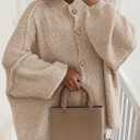 PRETTYGARDEN Women's Winter Button Down Cardigan Sweaters Mock Neck Lantern Long Sleeve Chunky Knit Jacket Trendy Outerwear (S)