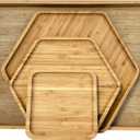 Bamboo Serving Trays Dinner Plates Cheese Board 16.5"x11.8"42x30cm with Handle, Set Includes 1xHexagon 12.5"(32cm)+1xHexagon 9.8"(25cm)+1xSquare 5.9"(15cm) Plates for Family Dinner (2hexagon+1square)