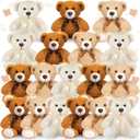 Zhanmai 18 Pcs 14 Inch Bears Stuffed Animal 2025 Graduation Gifts Bulk Plush Bear Toys for Birthday Baby Shower Party Favor(Light Brown, Dark Brown, White)
