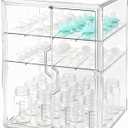 Baby Bottle Organizer, 3-Tier Bottle Storage for Countertop with Double Magnetic Doors, Clear Plastic Bottle Station Organizer Mom Gifts with 2 Dividers for Kitchen, Bathroom, Cabinet, Vanity