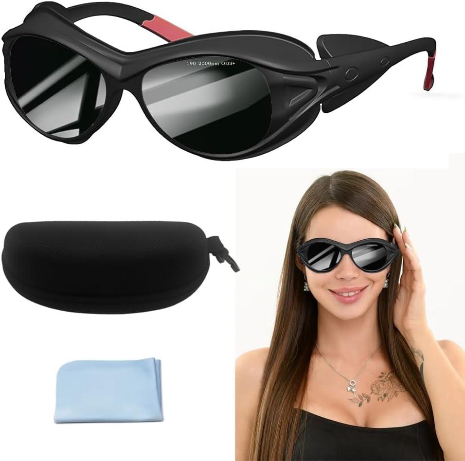 mozeeda Red Light Therapy Glasses, Professional Eyes Protection for Tanning Goggles, IPL Laser Safety Glasses Goggle 190-2000nm for Laser Hair Removal Treatment Red Light Therapy (Balck)