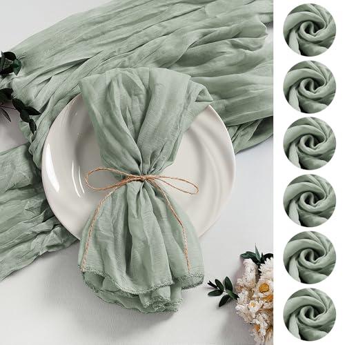 LZY 60 Pack Gauze Cheesecloth Napkins 20x20 Inch Dinner Cloth Napkins, Soft Boho Table Napkins Rustic Wrinkled Cheese Cloth Napkins Bulk for Wedding Party Baby Shower Event Decor (Sage Green)