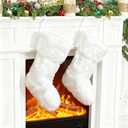 BEDBLK Cozy Christmas Stockings,2 Pack 20'' Large White Faux Fur Plush Xmas Stockings,Rustic Farmhouse Stockings Gifts Hanging Ornament for Family Holiday Christmas Decorations (White Faux Fur)